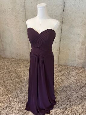 Bari Jay Plum Strapless Bridesmaid Dress Pleated Chiffon Gown Size 8